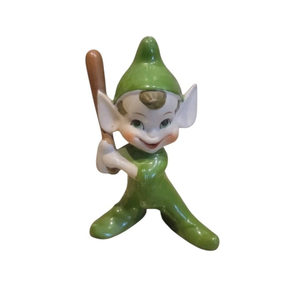 Vintage 1950s Japan Ceramic‎ Pixie Elf Batter Green With Baseball Bat
